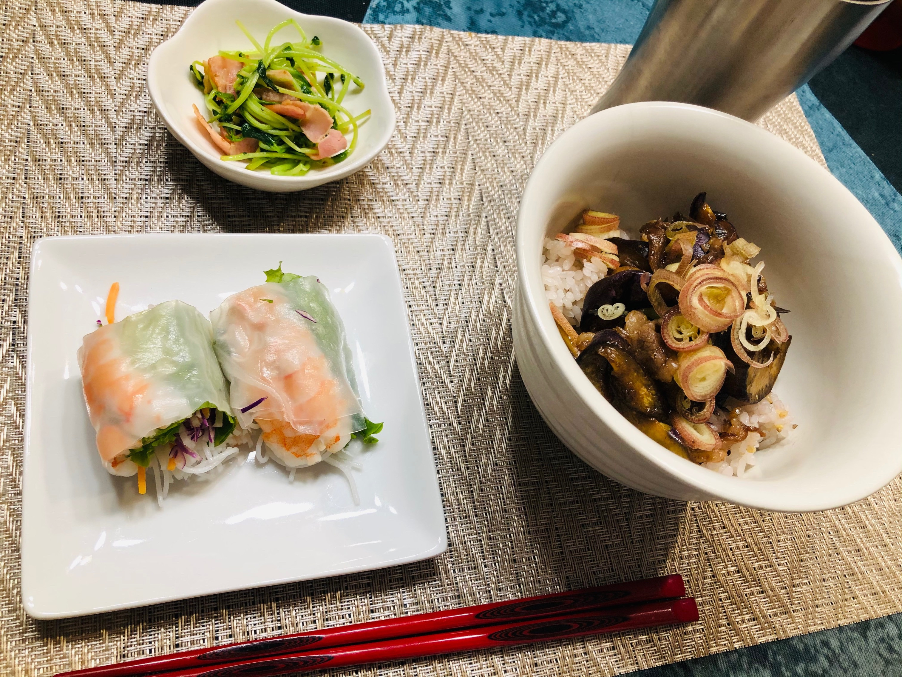なすと牛肉の丼定食！！